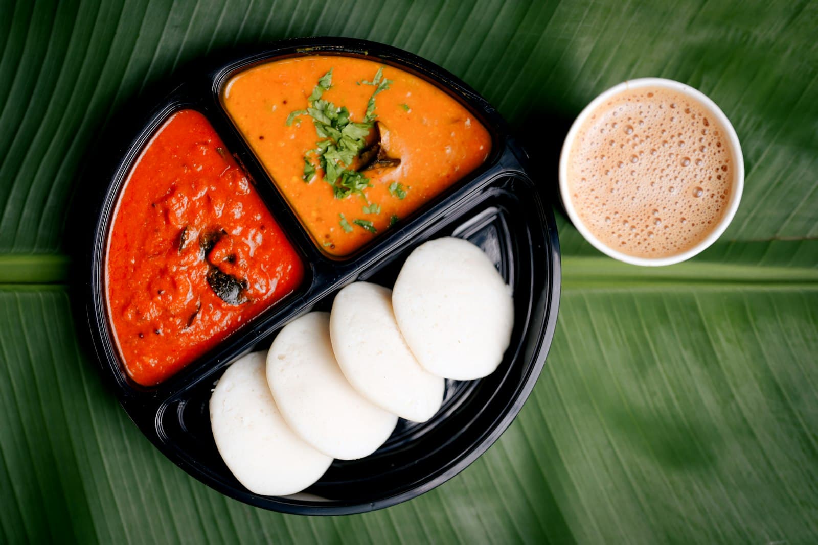 South Indian breakfast with idli and sambar